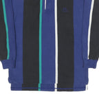 EDDIE BAUER Mens Blue & Black Vertical Stripe Long Sleeve Polo Shirt S Cotton