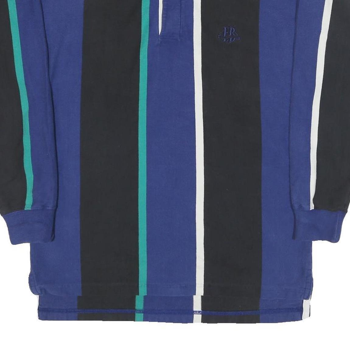 EDDIE BAUER Mens Blue & Black Vertical Stripe Long Sleeve Polo Shirt S Cotton