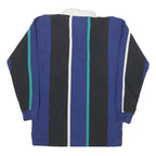 EDDIE BAUER Mens Blue & Black Vertical Stripe Long Sleeve Polo Shirt S Cotton