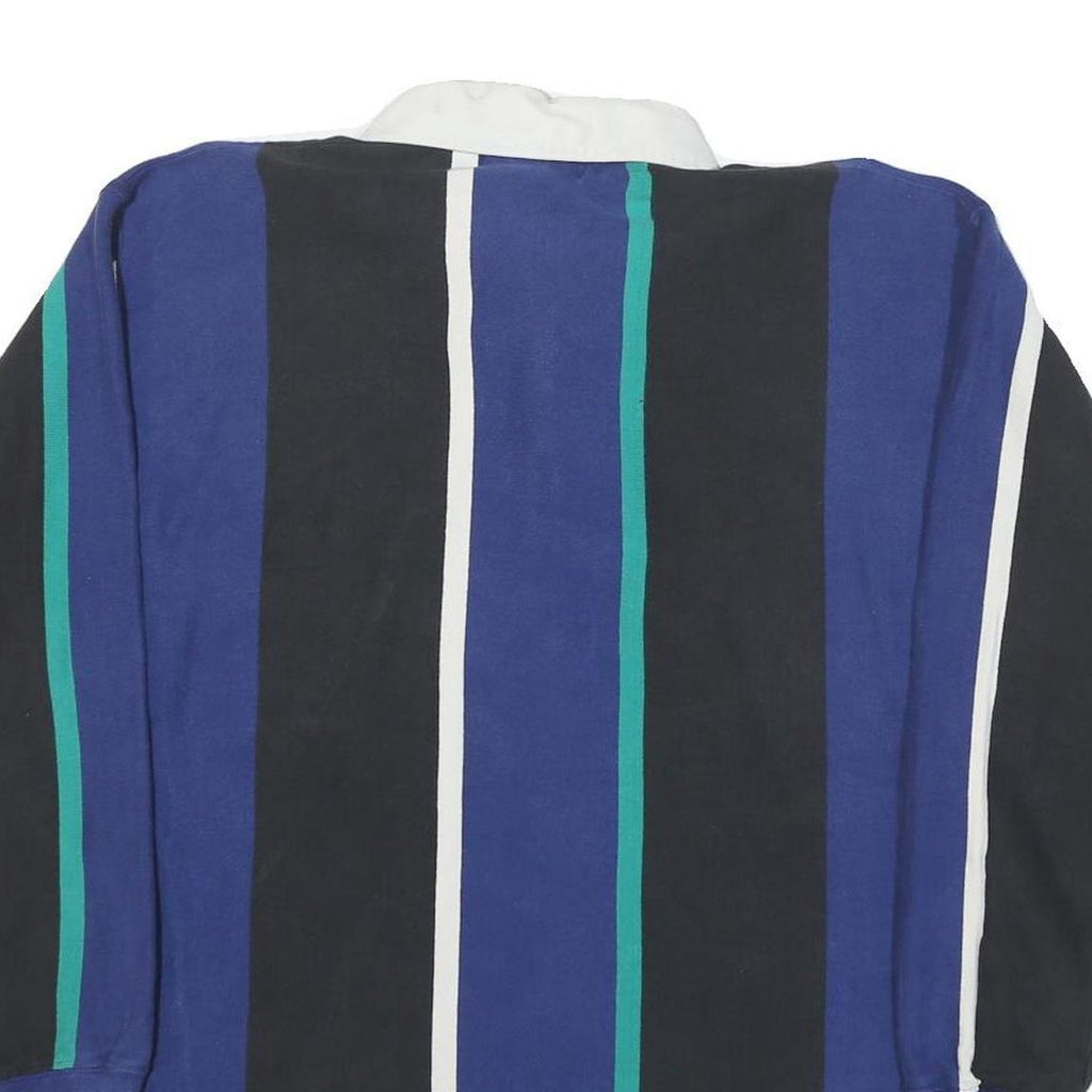 EDDIE BAUER Mens Blue & Black Vertical Stripe Long Sleeve Polo Shirt S Cotton