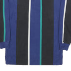 EDDIE BAUER Mens Blue & Black Vertical Stripe Long Sleeve Polo Shirt S Cotton