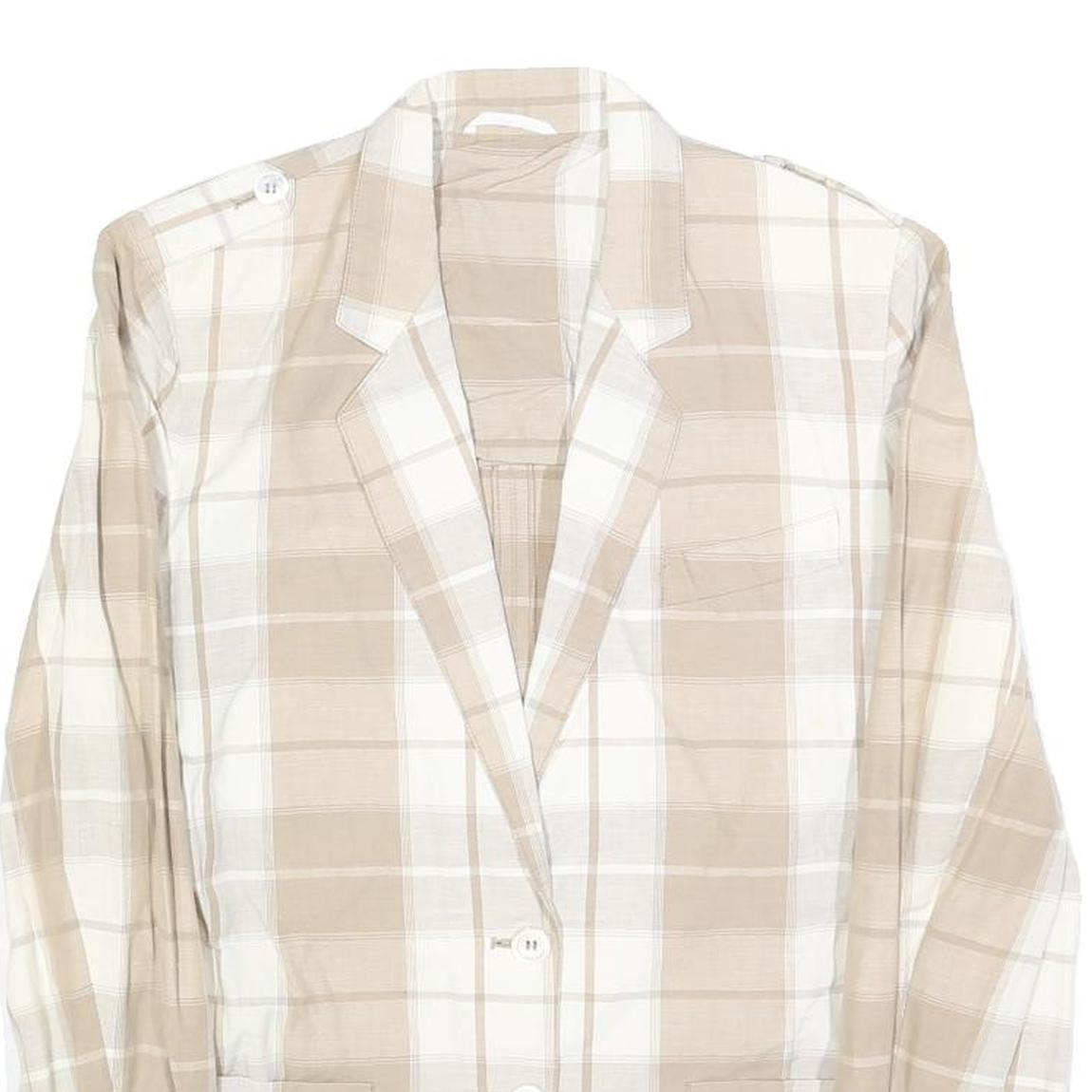QUEISSER Womens Beige & White Checked Linen Blend Button Jacket S Classic Fit