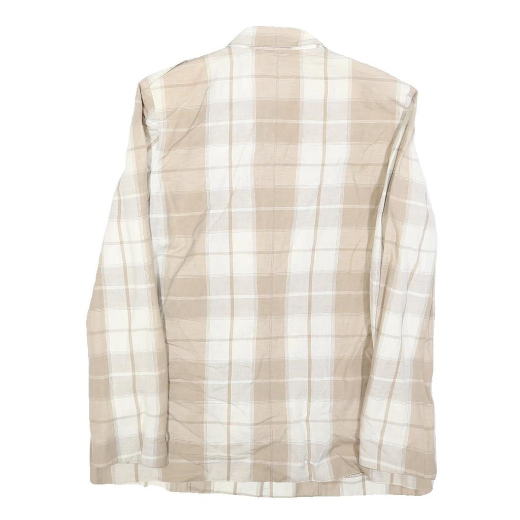 QUEISSER Womens Beige & White Checked Linen Blend Button Jacket S Classic Fit