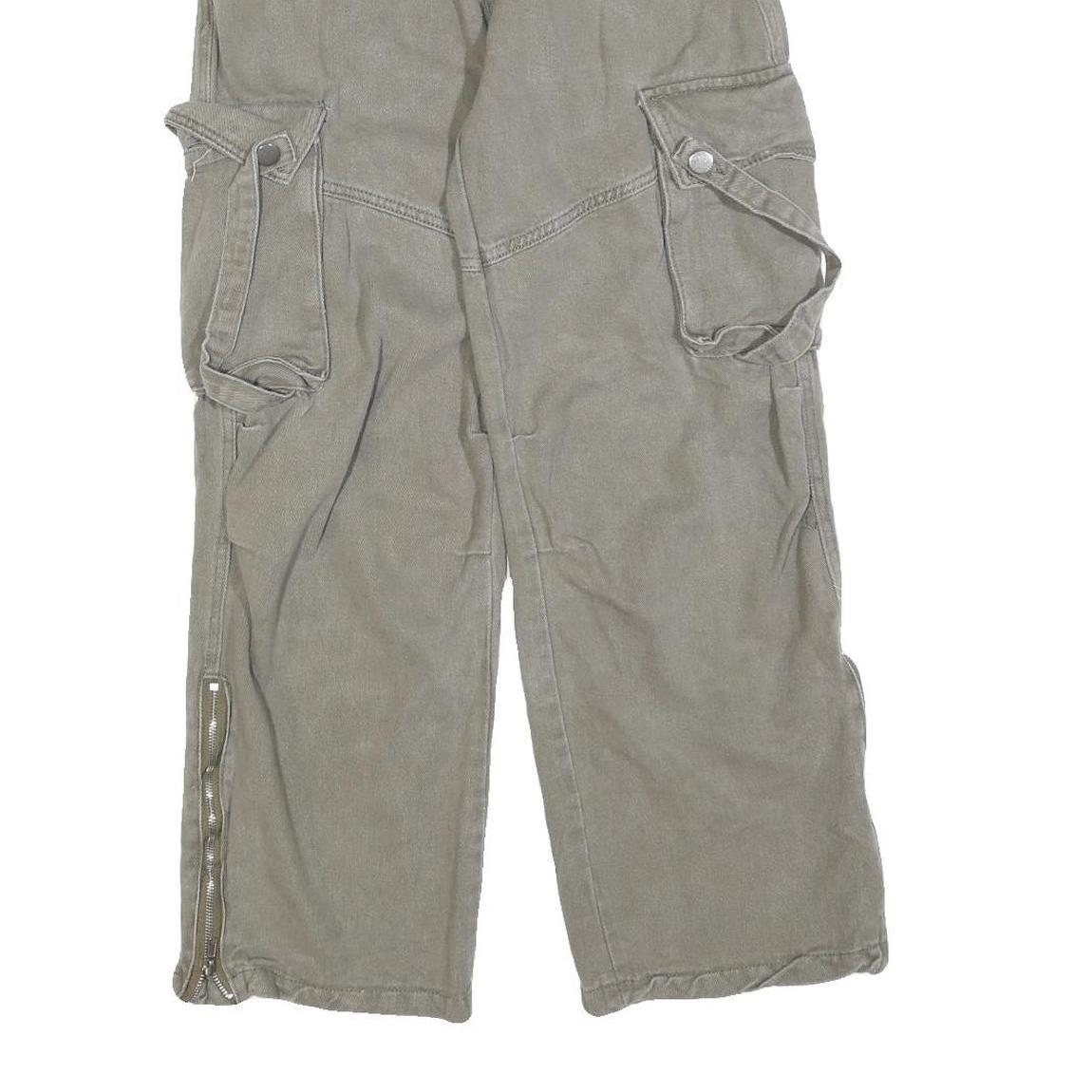 Womens Relaxed Cargo Cotton Blend Grey Trousers W26 L28 Casual Utility Zip