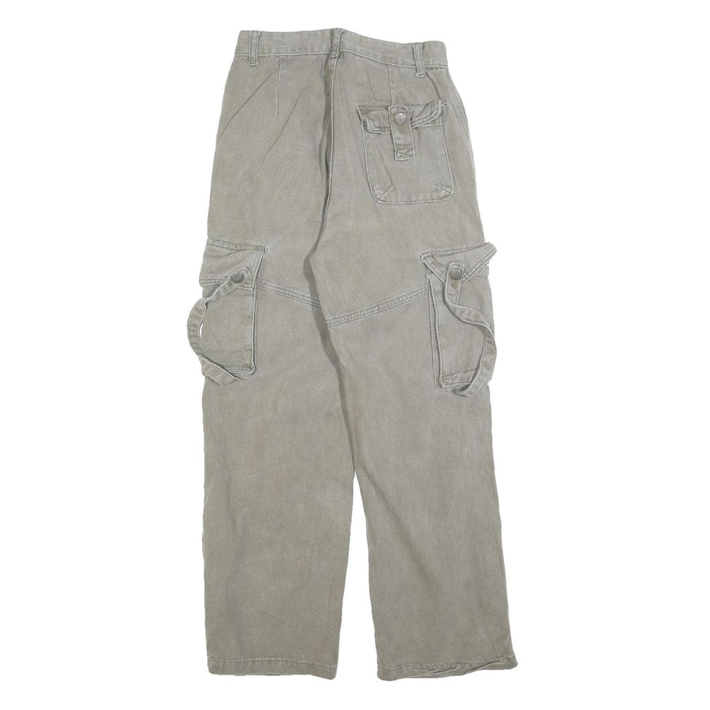 Womens Relaxed Cargo Cotton Blend Grey Trousers W26 L28 Casual Utility Zip