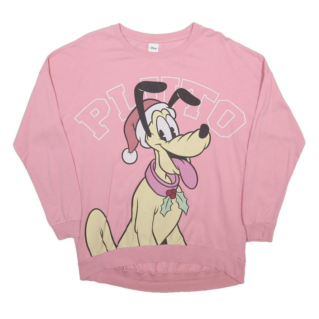 DISNEY Womens Pink Pluto Graphic Long Sleeve Crew Neck T-Shirt M Cotton Blend