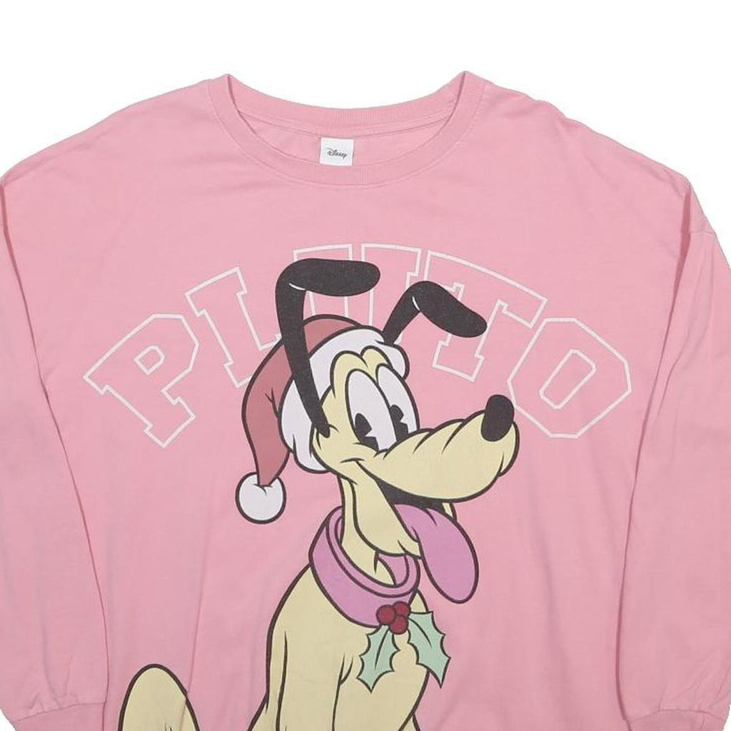 DISNEY Womens Pink Pluto Graphic Long Sleeve Crew Neck T-Shirt M Cotton Blend