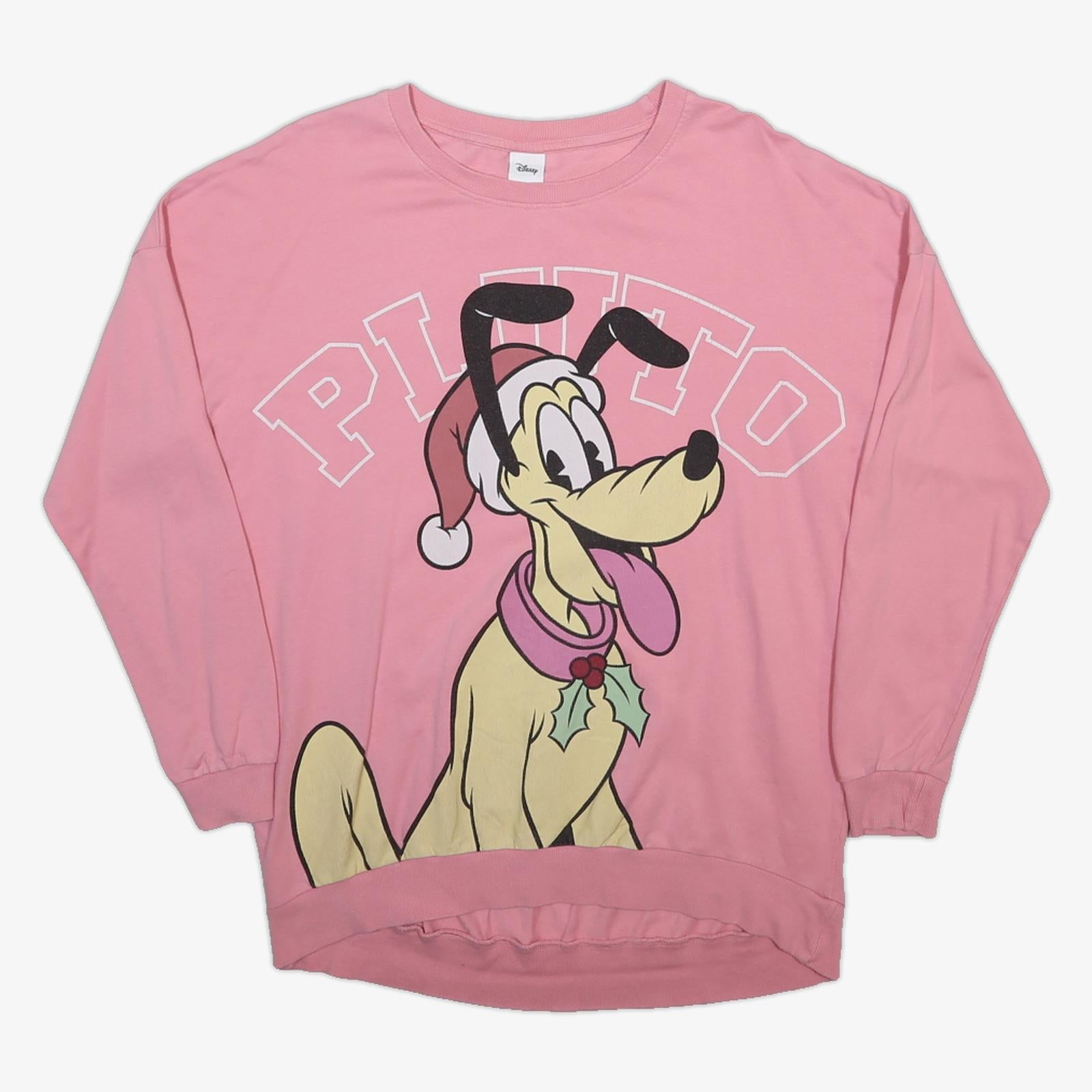 DISNEY Womens Pink Pluto Graphic Long Sleeve Crew Neck T-Shirt M Cotton Blend