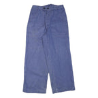 Mens Cotton Blend Relaxed Blue Casual Trousers W27 L26 Button Closure Wide Leg