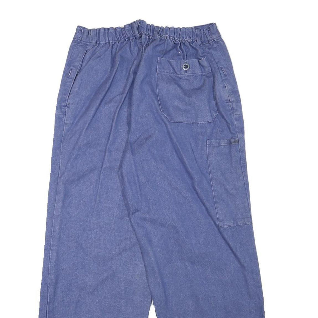 Mens Cotton Blend Relaxed Blue Casual Trousers W27 L26 Button Closure Wide Leg
