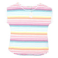 OASIS Womens White & Multicolour Striped Basic Top Short Sleeve Round Neck L