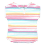 OASIS Womens White & Multicolour Striped Basic Top Short Sleeve Round Neck L
