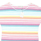 OASIS Womens White & Multicolour Striped Basic Top Short Sleeve Round Neck L