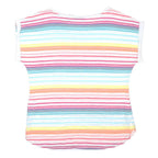 OASIS Womens White & Multicolour Striped Basic Top Short Sleeve Round Neck L