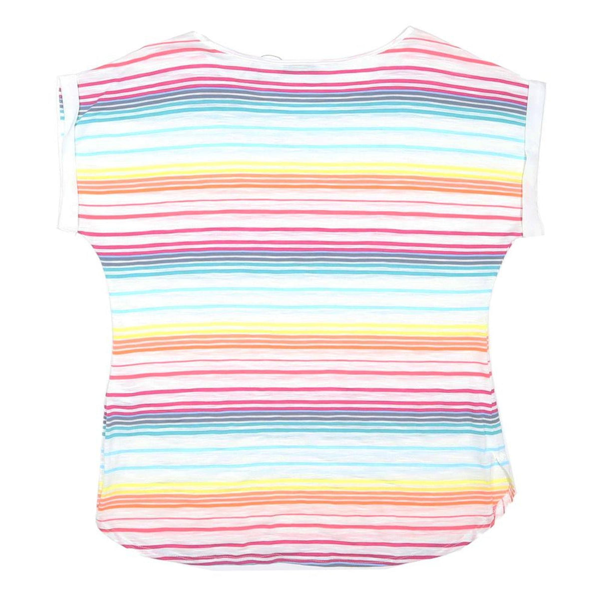 OASIS Womens White & Multicolour Striped Basic Top Short Sleeve Round Neck L