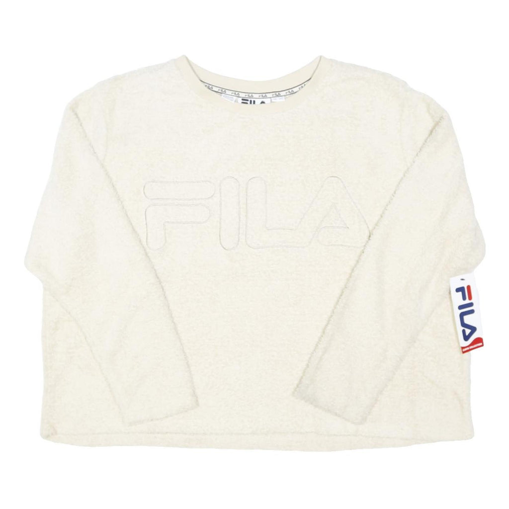 FILA Womens Cream Sweatshirt Crew Neck XL Fleece Logo Embossed Soft Comfortable