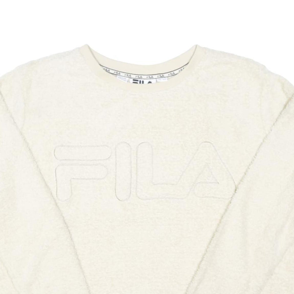 FILA Womens Cream Sweatshirt Crew Neck XL Fleece Logo Embossed Soft Comfortable