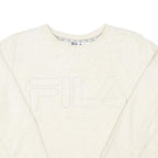 FILA Womens Cream Sweatshirt Crew Neck XL Fleece Logo Embossed Soft Comfortable