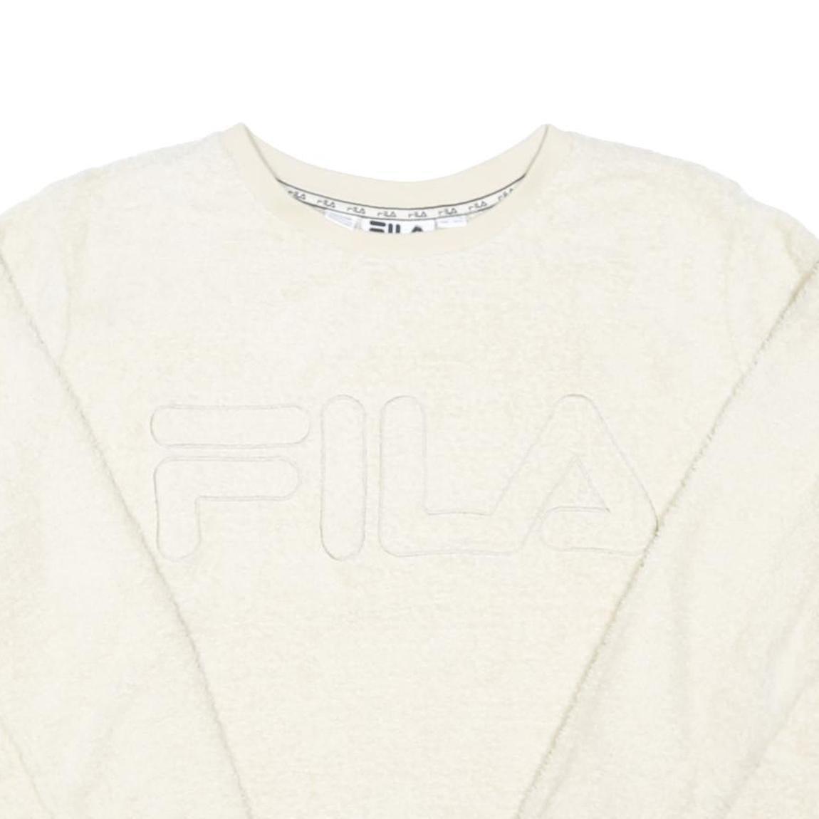 FILA Womens Cream Sweatshirt Crew Neck XL Fleece Logo Embossed Soft Comfortable