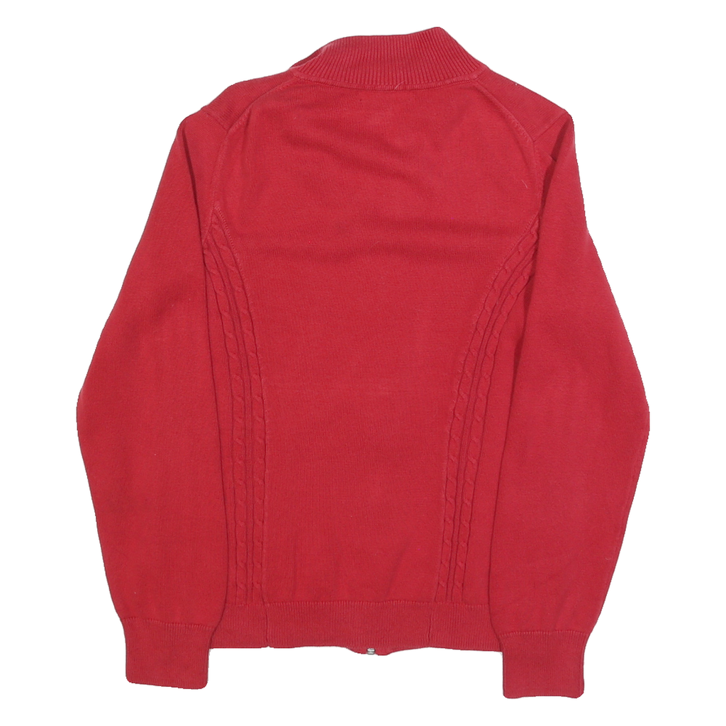 TOMMY HILFIGER Womens Red Pullover Patterned V-Neck Cable Knit Jumper L Zip