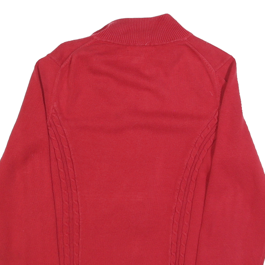 TOMMY HILFIGER Womens Red Pullover Patterned V-Neck Cable Knit Jumper L Zip