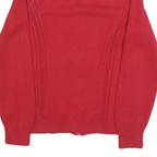 TOMMY HILFIGER Womens Red Pullover Patterned V-Neck Cable Knit Jumper L Zip