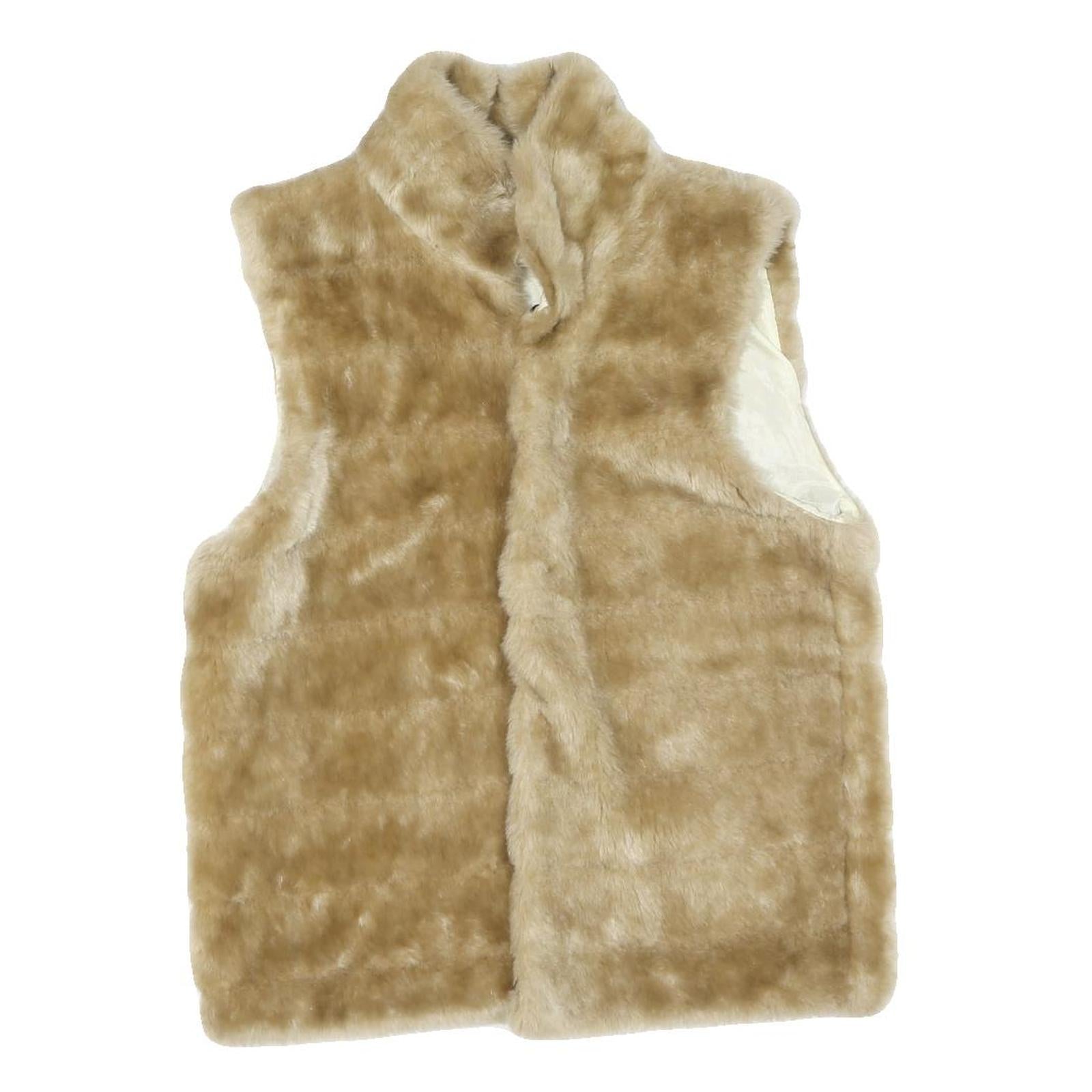 Womens Beige Faux Fur Button Jacket M Polyester Blend Plain Soft Stylish Warm