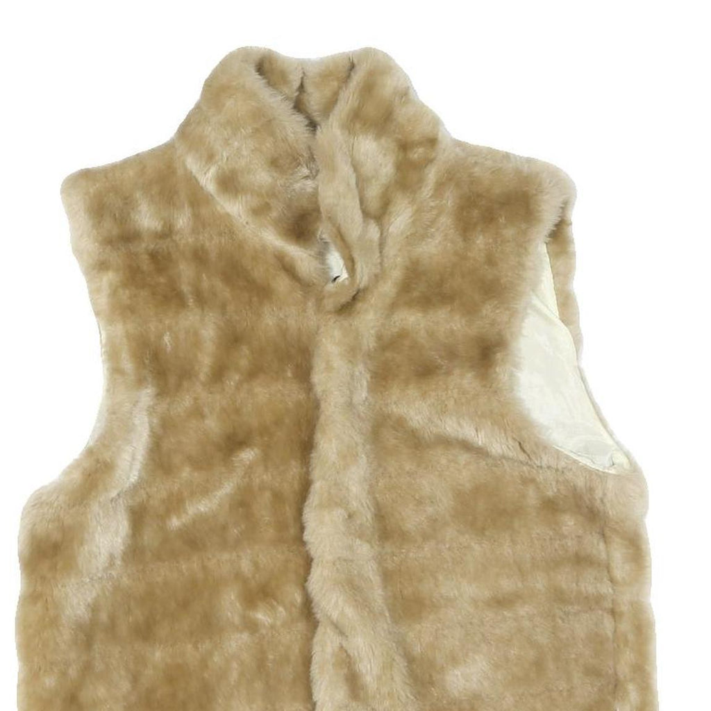 Womens Beige Faux Fur Button Jacket M Polyester Blend Plain Soft Stylish Warm
