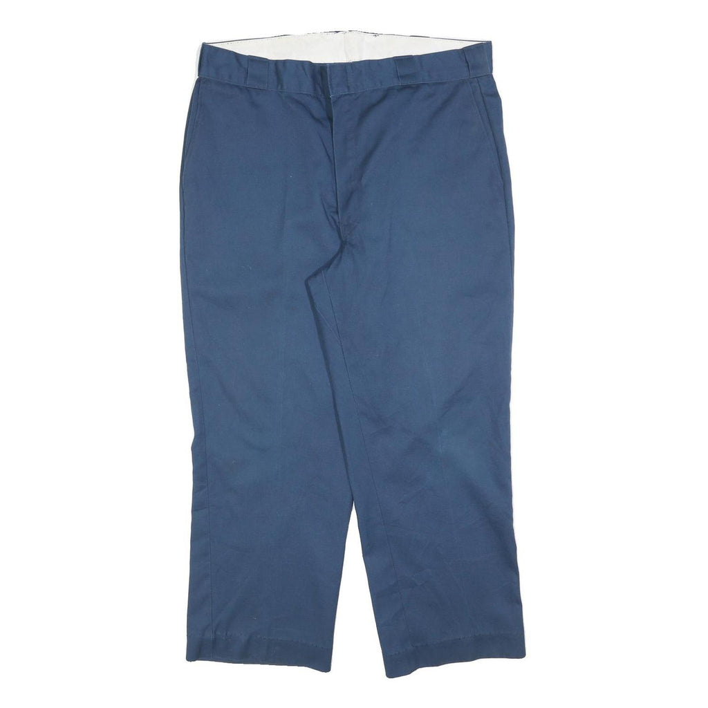 DICKIES Mens Navy Blue Regular Fit Straight Trousers W38 L29 Cotton Blend Zip