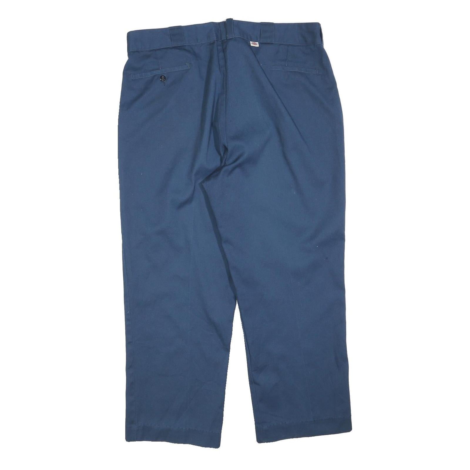 DICKIES Mens Navy Blue Regular Fit Straight Trousers W38 L29 Cotton Blend Zip