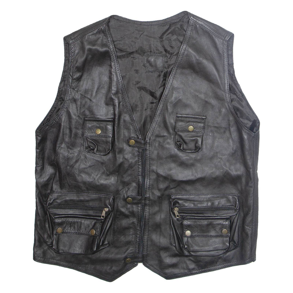 Mens Gilet Black Faux Leather XL