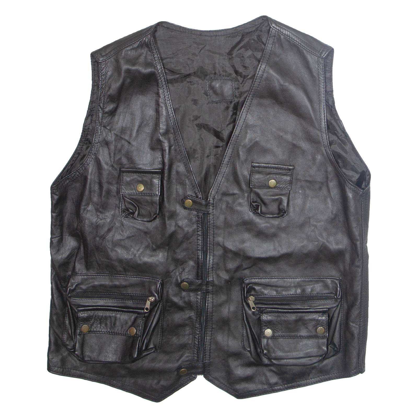 Mens Gilet Black Faux Leather XL
