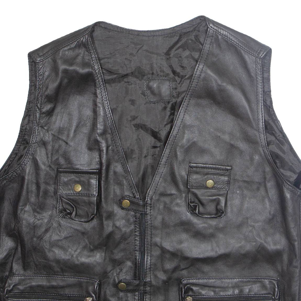 Mens Gilet Black Faux Leather XL