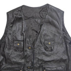 Mens Gilet Black Faux Leather XL