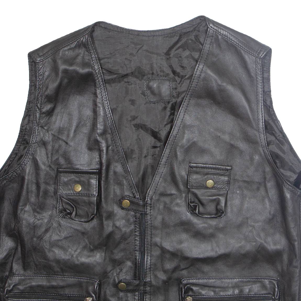 Mens Gilet Black Faux Leather XL