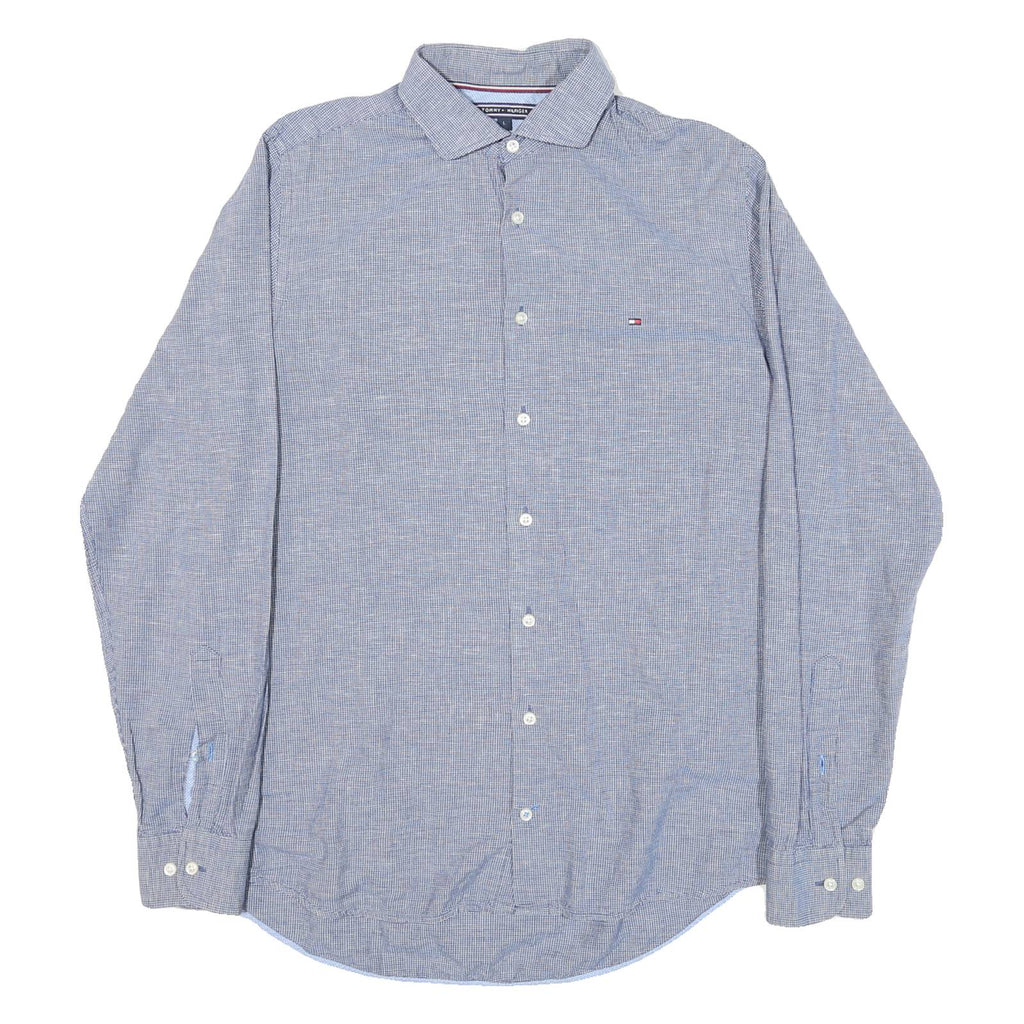 TOMMY HILFIGER Mens Blue & White Check Shirt L Classic Cotton Blend Button Down