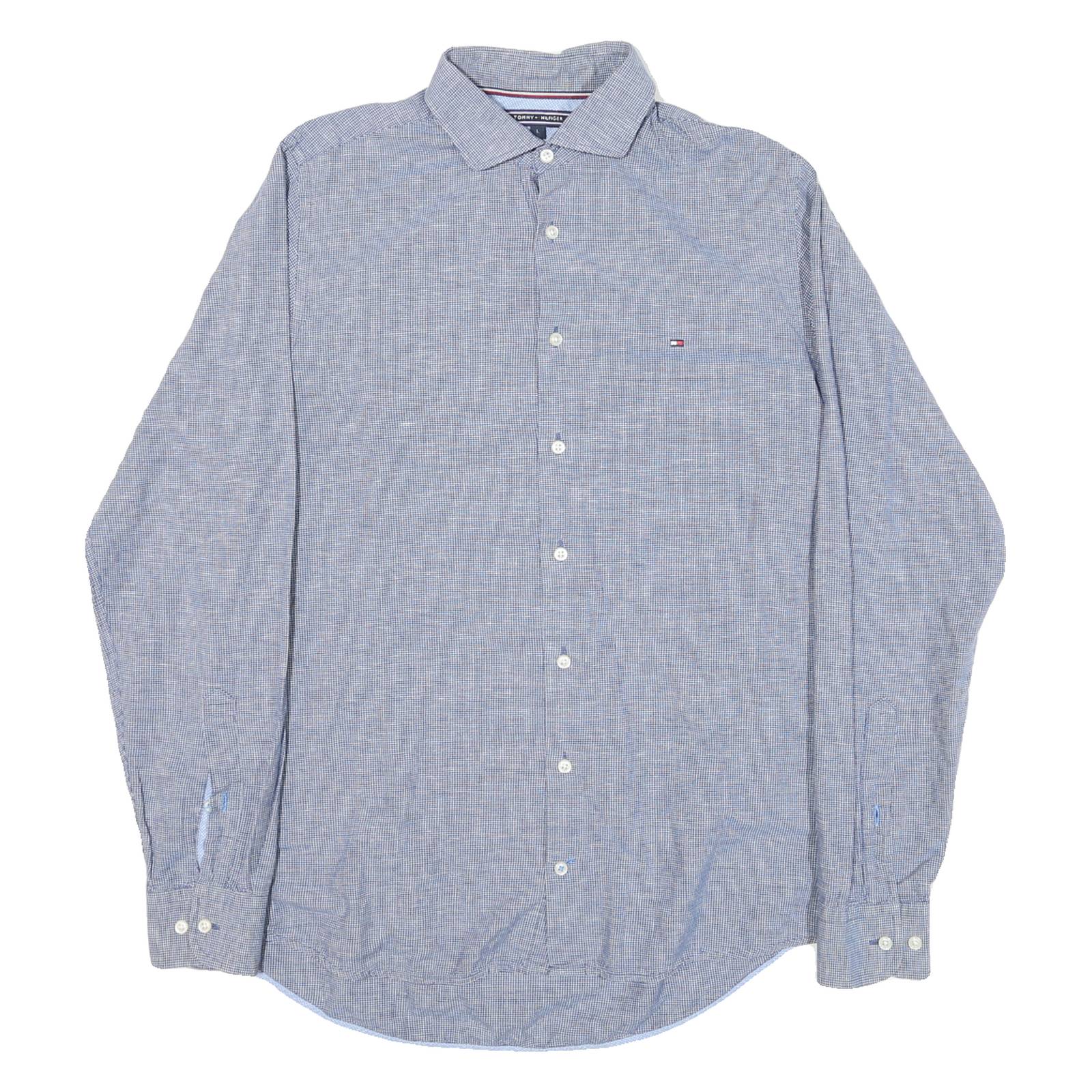 TOMMY HILFIGER Mens Blue & White Check Shirt L Classic Cotton Blend Button Down