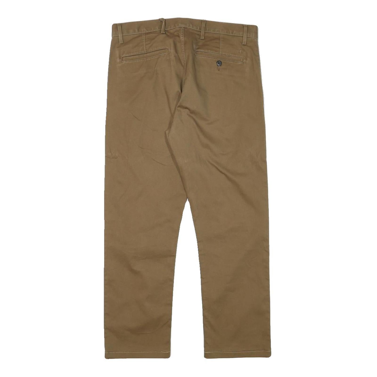 DOCKERS Mens Cotton Blend Slim Straight Beige Trousers W30 L26 Casual Smart