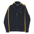 POLO RALPH LAUREN Mens Navy Blue & Yellow Jumper Patterned Zip Up Crew Knit M