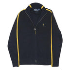 POLO RALPH LAUREN Mens Navy Blue & Yellow Jumper Patterned Zip Up Crew Knit M