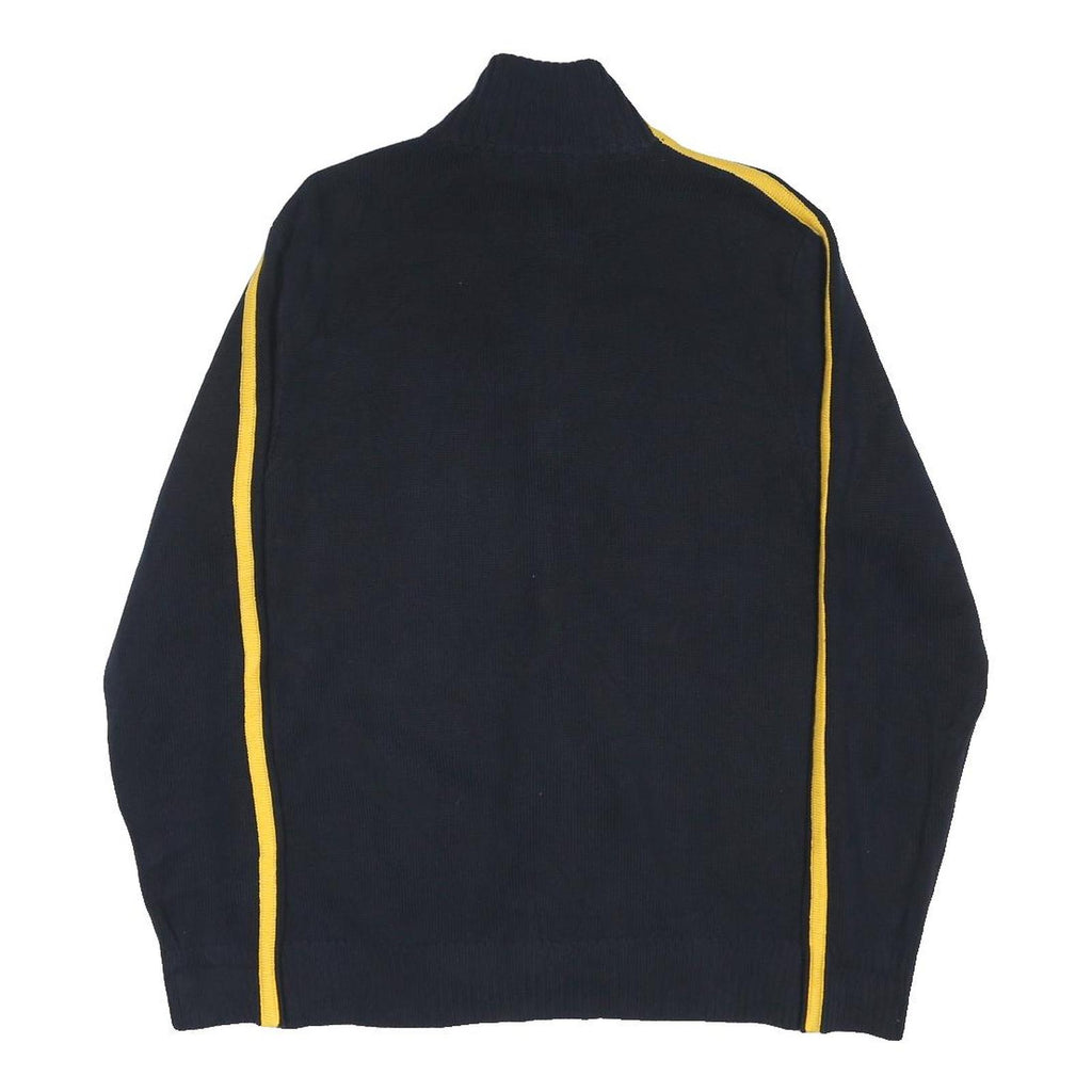 POLO RALPH LAUREN Mens Navy Blue & Yellow Jumper Patterned Zip Up Crew Knit M