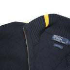 POLO RALPH LAUREN Mens Navy Blue & Yellow Jumper Patterned Zip Up Crew Knit M