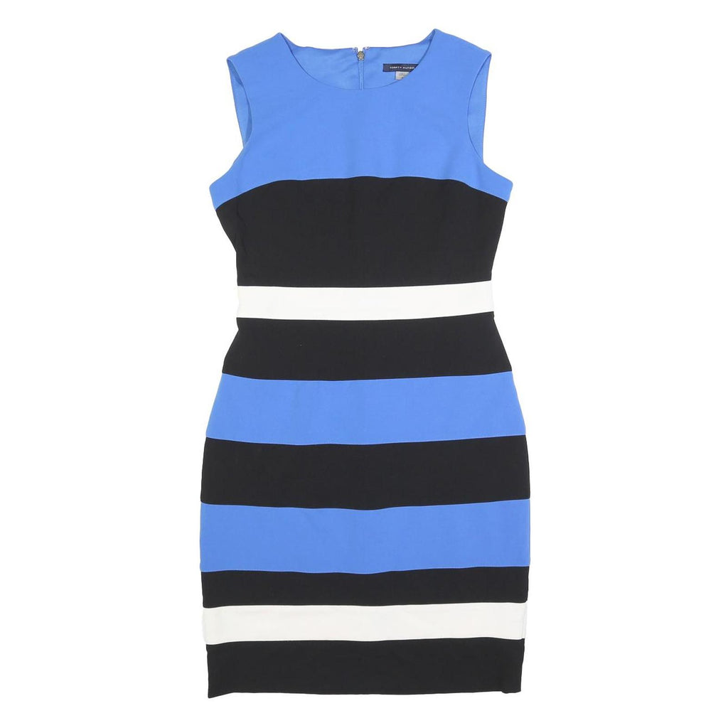 TOMMY HILFIGER Womens Blue & Black & White Striped Bodycon Polyester Dress S
