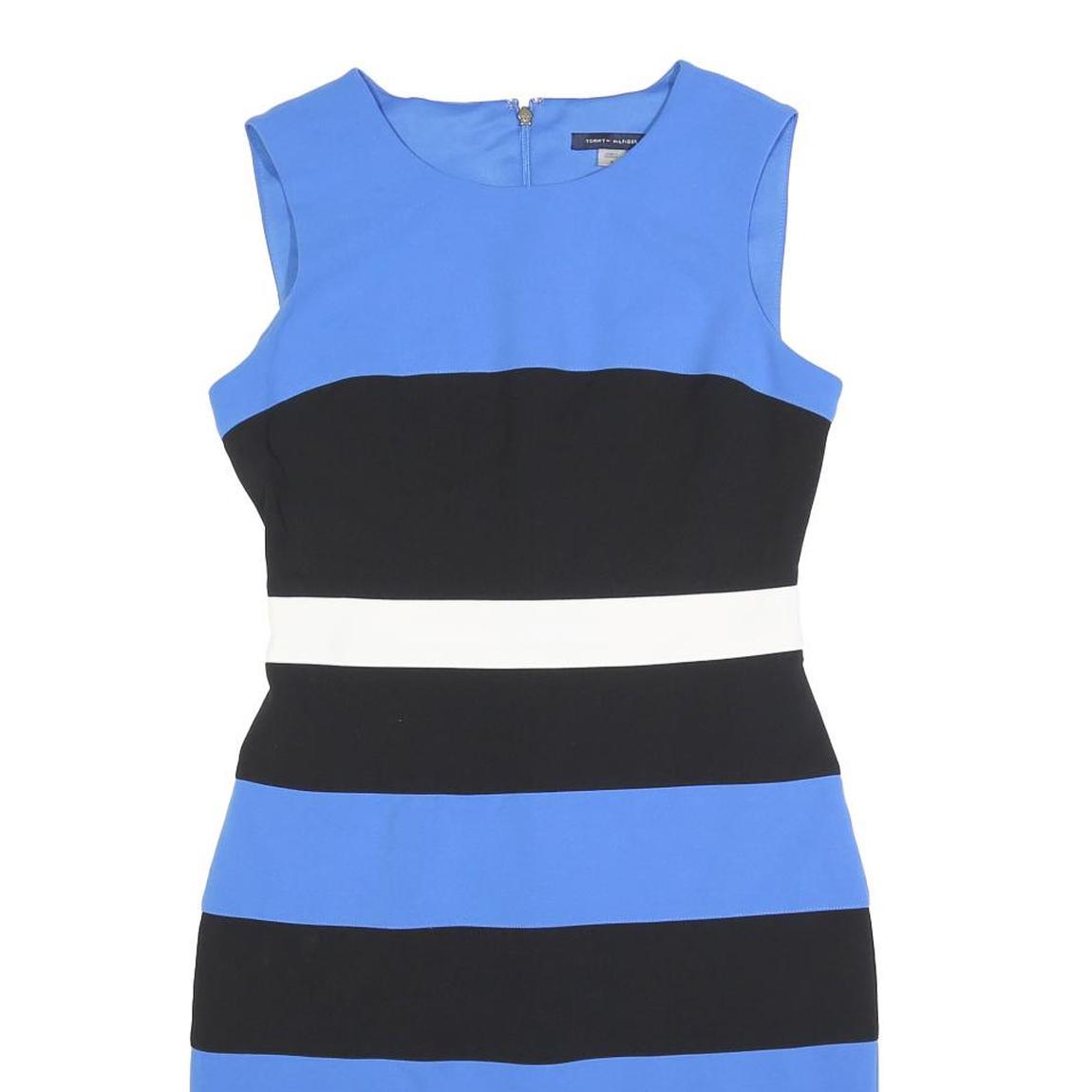 TOMMY HILFIGER Womens Blue & Black & White Striped Bodycon Polyester Dress S