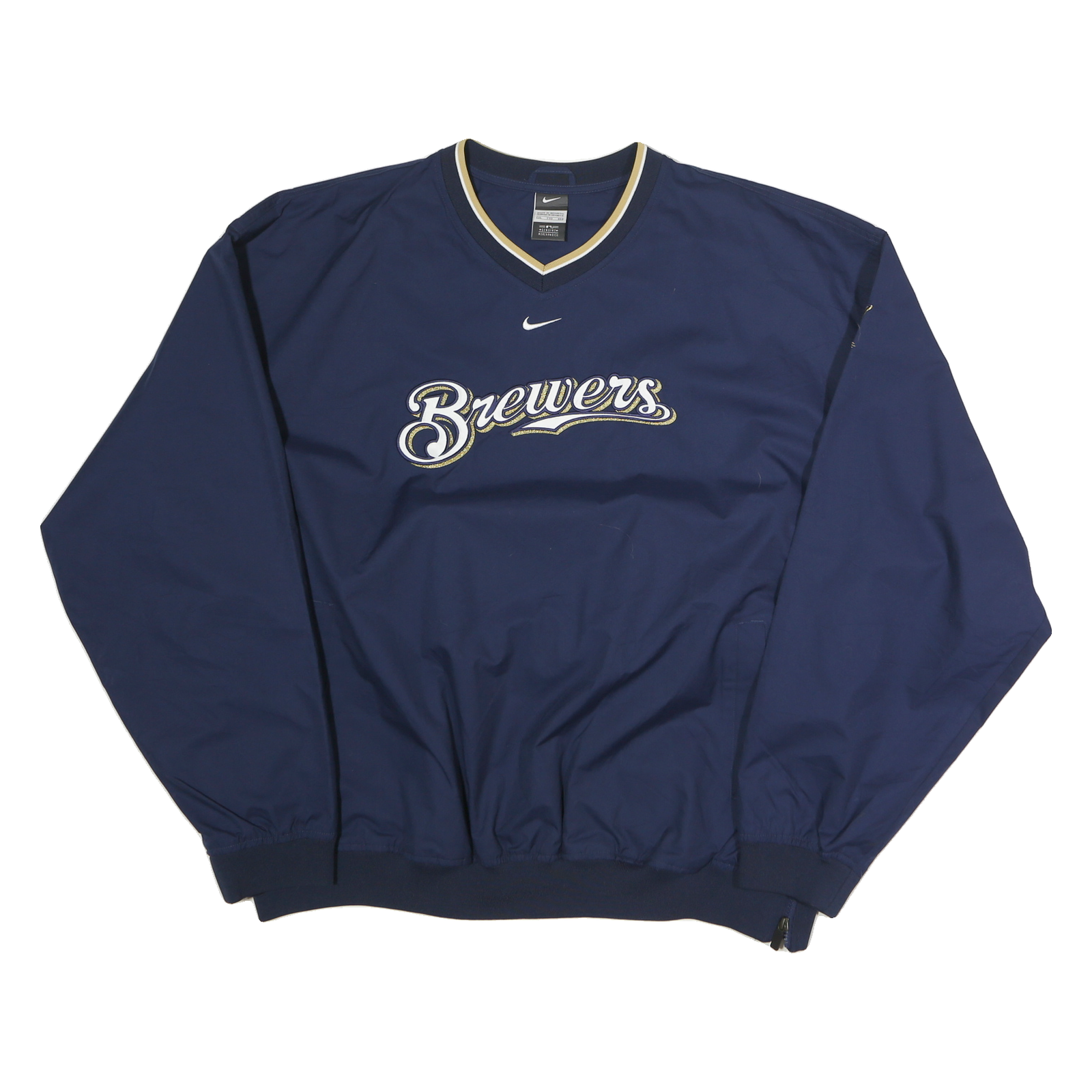 NIKE Mens Blue Brewers V-Neck Sweatshirt 2XL Polyester Pullover Sportswear