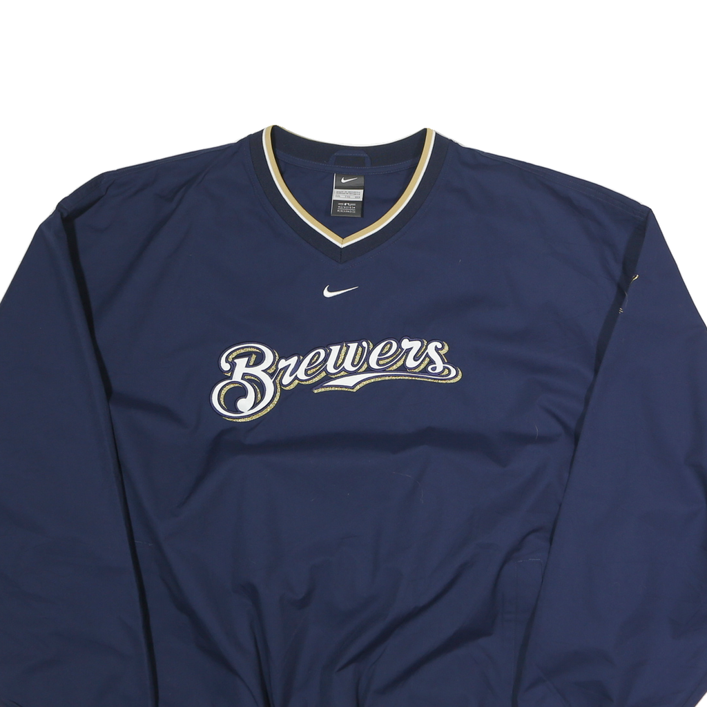 NIKE Mens Blue Brewers V-Neck Sweatshirt 2XL Polyester Pullover Sportswear