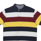 TOMMY HILFIGER Boys Navy White Maroon Yellow Striped Short Sleeve Polo Shirt 2XL