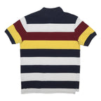 TOMMY HILFIGER Boys Navy White Maroon Yellow Striped Short Sleeve Polo Shirt 2XL