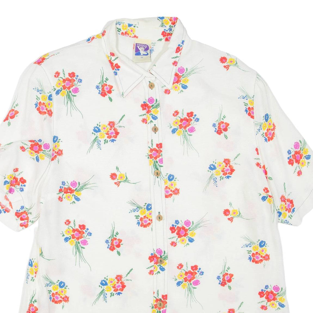 YESSICA Womens Printed Shirt White Collared Viscose Floral XL