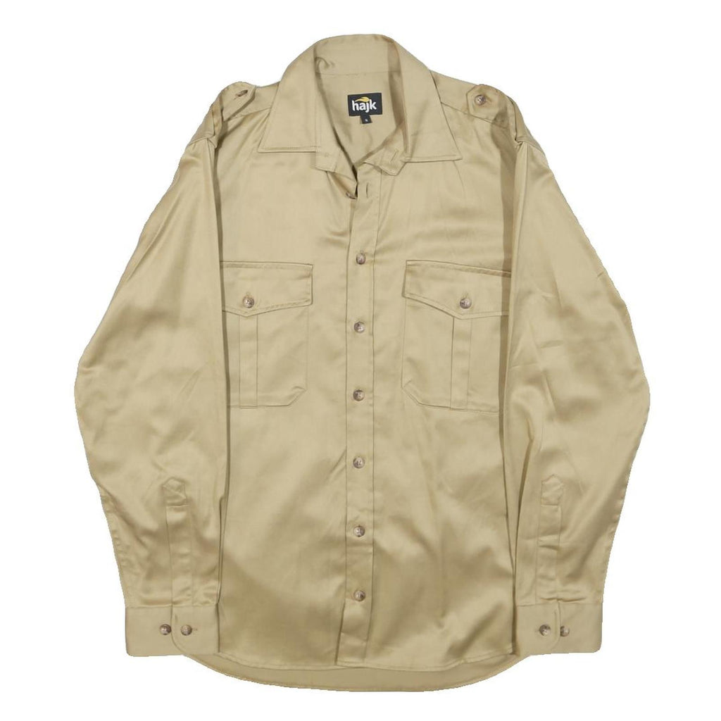 HAJK Mens Beige Cotton Military Jacket S Button Plain Casual Style